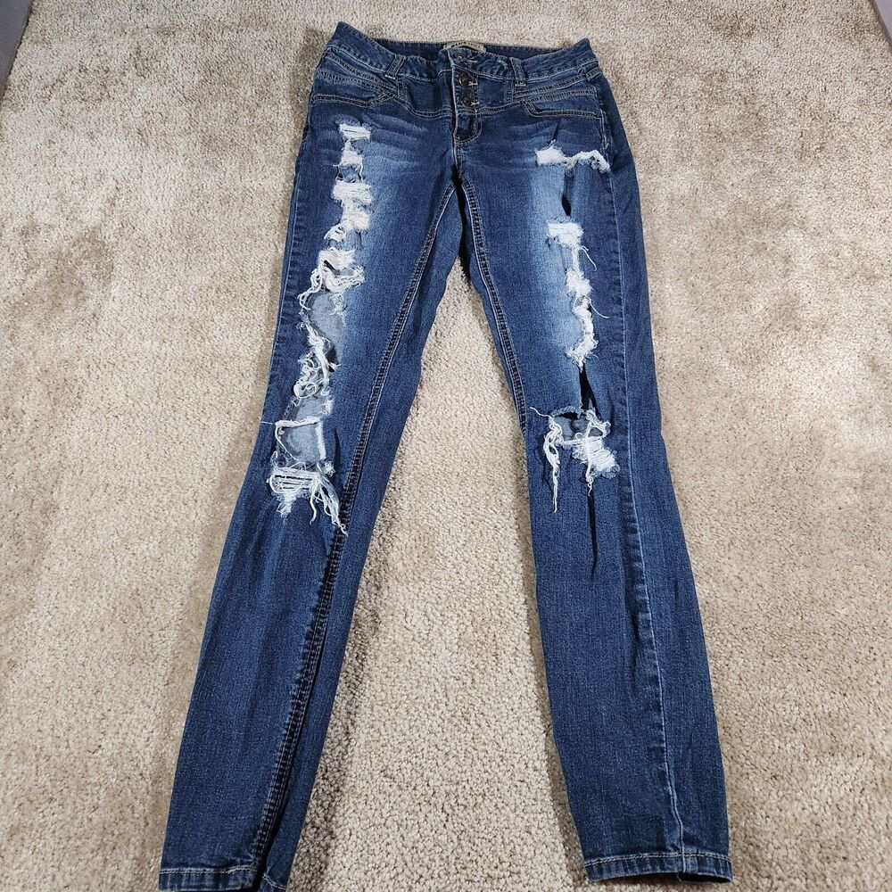 Blue Spice Jeans Women 5/6 Blue Mid Rise Skinny Light Ripped Stretch Denim